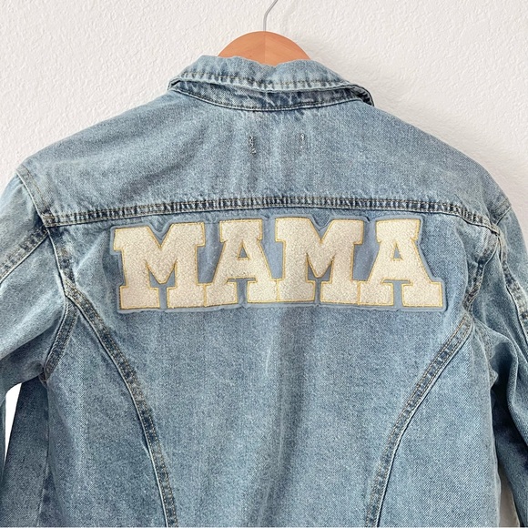 First Kick Mama Chenille Patch Denim Jacket Sz S - Picture 4 of 4
